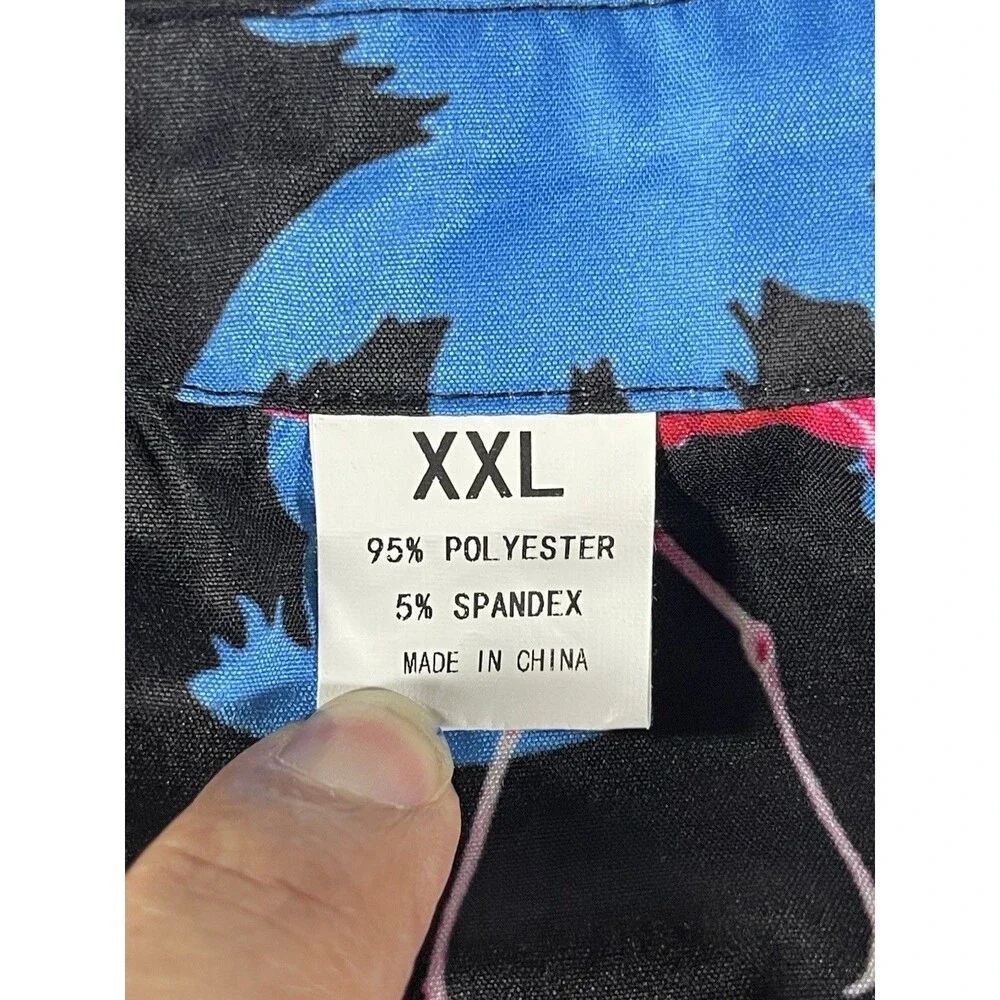 Men’s Flamingo & Palm Tree Hawaiian Shirt | XXL Black/Neon Pink/Blue Party Top